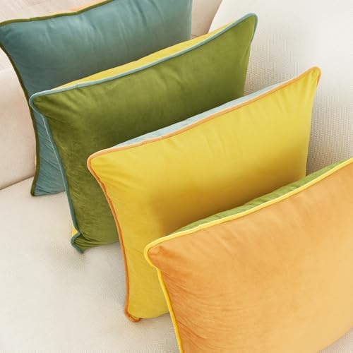 MONDAY MOOSE Decorative Throw Pillow Covers Cushion Cases, Set of 4 Soft Velvet Modern Double-Sided Designs, Mix and Match for Home Decor, Pillow Inserts Not Included (18x18 inch, Yellow/Green) - Image 3