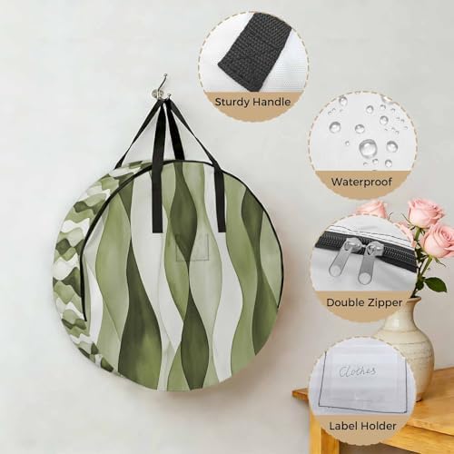 Sage Green Ripple Round Storage Bag 30 Inch, Abstract Gradient Watercolor Modern Clothes Storage Container with Handles Heavy Duty Organizer for Comforter, Bedding & Holiday Wreaths - Image 5