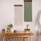 SCECALA Boho Green Macrame Wall Hanging - Set of 2, Handmade Bohemian Macrame Tapestry, Sage Green & White Yarn Decor for Living Room Bedroom, 30.7x11.8 inch - Image 2