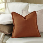 decorUhome Linen Fringe Light Rust Throw Pillow Covers 20x20 Set of 2 - Image 3