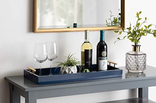 Kate and Laurel Lipton Narrow Decorative Tray with Polished Metal Handles, 10" x 24", Navy Blue and Gold, Chic Accent Tray for Display and Storage - Image 4