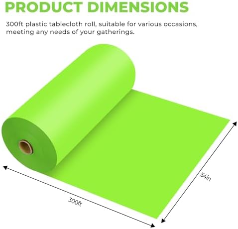 54 Inch X 300 Feet Plastic Table Cover Roll Premium Disposable Plastic Tablecloth for All Type/Shape Tables | Picnic, Party, Banquet, Birthdays, Weddings (Lime Green, 54 Inch X 300 Feet) - Image 2