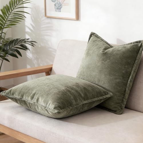 Greek Velvet Euro Sham Covers Set of 2 26x26 Luxury Soft Solid Pillow Covers for Living Room Bedroom Yard,Army Green - Image 2