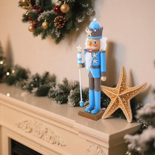 Blosssound 15" Christmas Ocean Nutcracker Decor Wooden Blue Ocean Starfish - Image 5