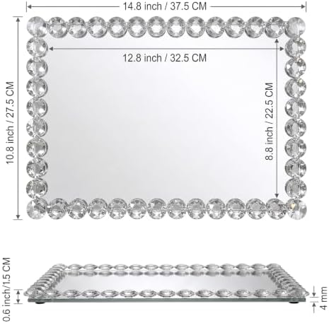 14.8x10.8 Inch Crystal Bead Vanity Tray for Bathroom Decor Silver - Image 4