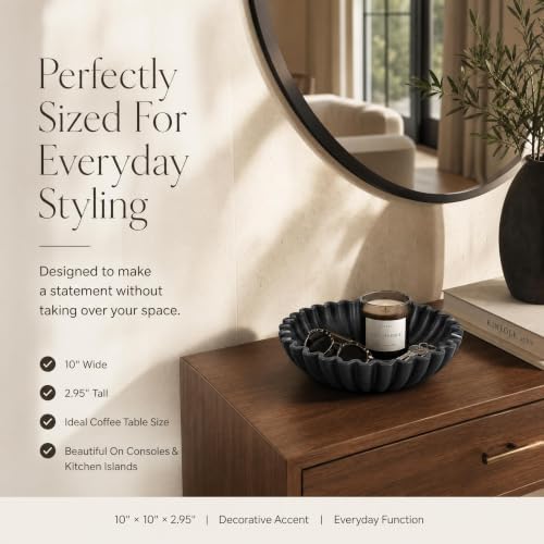 Decorative Marble Fruit Bowl For Kitchen Counter Or Table Decor – Premium Resin Large Key Bowl Elevates Your Modern/Farmhouse Home Decoration, Showcasing Fruit or Seasonal Centerpieces in Style - Image 3