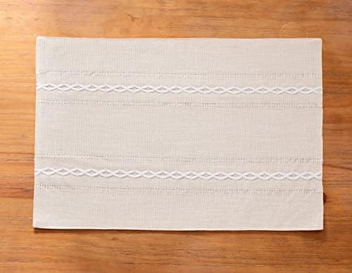 Wracra Cotton Linen Place Mats, Ivory Embroidered Placemats Set of 8 - Image 7
