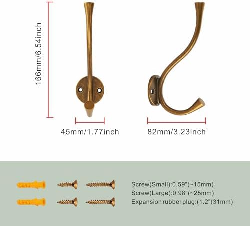 SAILING 3 Pack Coat Hooks - Antique Brass Coat Hooks Decorative Wall Hooks for Bathroom Living Room Bedroom Hanger for Robe Dressing Room Fitting Room - Image 3