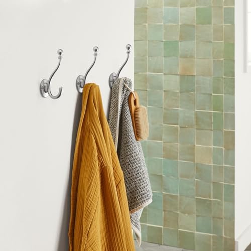 TUNNY Towel Hooks - 5 Pack Matte Nickel Brushed Coat Hook for Bathroom, Bedroom, Kitchen - Decorative Wall Hooks for Robe, Clothes, Cabinet, Closet - Bathroom Hardware - Image 4