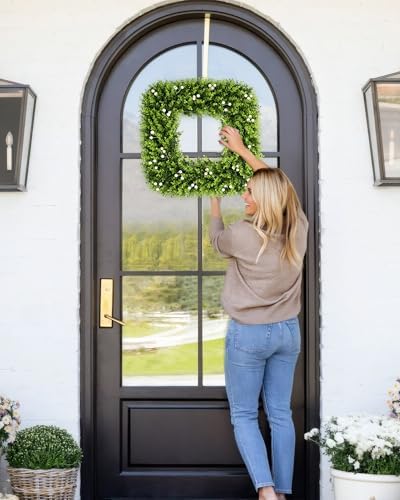 24 Inch Large Boxwood Wreath with White Berries, Spring Summer Artificial Green Wreaths for Front Door Farmhous Wedding Window Hanging Wall All Year Round Indoor & Outdoor - Image 3