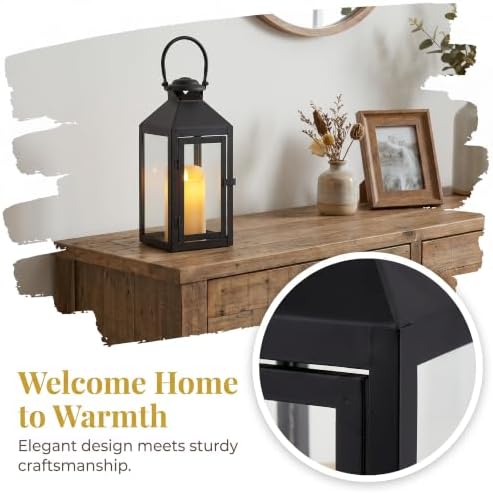 JHY DESIGN Set of 2 Farmhouse Decorative Lanterns 13" H Hurricane Candle Lanterns Rustic Lanterns Centerpieces for Home Garden Front Porch Indoor Outdoor Paritie and Wedding(Black) - Image 5