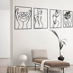 Glamativity 4 Pack Black Wall Art Décor, Minimalist Décor Single Line Art Wall Décor, Real Metal Wall Art, Woman's Body Shape Abstract Wall Art, for Kitchen Bedroom Living Room - Image 2