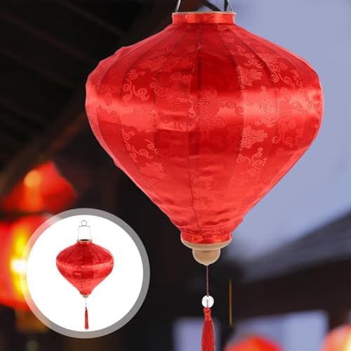 Uonlytech Japanese Silk Lanterns Traditional Oriental with Tassel Vietnamese Oval Lunar New Year Decorations Red - Image 6