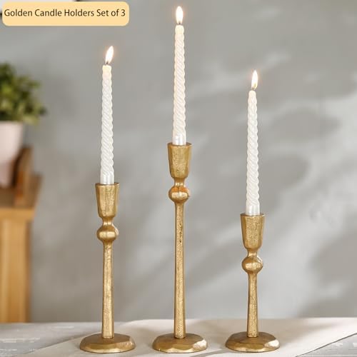 Gold Taper Candle Holders Set of 3, Heavy Candlestick Holders Decorative Candle Stand for Table Centerpiece, Cast Iron Candle Stick Holder Decor - Image 4