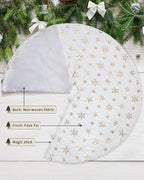COOLWUFAN 72 Inches Faux Fur Christmas Tree Skirt, Gold Sequin Snowflake - Image 3