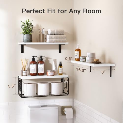 Amada Bathroom Shelves with Storage Basket, Set of 3, White - Image 2