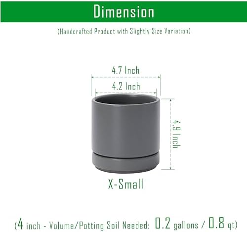 D'vine Dev 4-Pack Ceramic Pots with Saucers, Grey, 4.7 in, 94-X-B-3 - Image 3