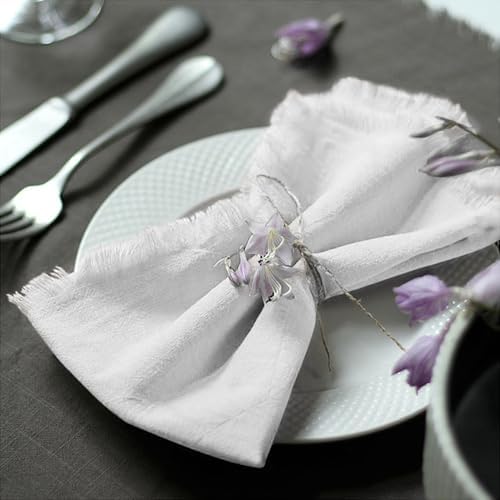 Handmade Cloth Napkins 100% Cotton Napkins with Fringe，Delicate Handmade Cloth Napkins for Dinners, Parties, Weddings and More，18 x 18 Inch Set of 12 - White by Ayuzawa