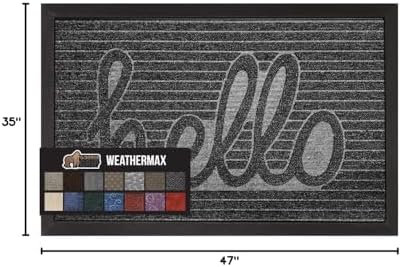 GORILLA GRIP WeatherMAX Door Mat, Indoor Outdoor, 47x35, Dark Gray Hello - Image 2