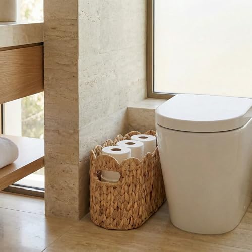 Scalloped Toilet Paper Basket, Tall Narrow Water Hyacinth - Image 4