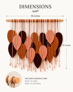 Macrame Wall Hanging Large, Boho Wall Decor, Leaf Macrame Wall Art, Woven Cotton Tapestry for Bedroom Living Room (Brown Tones) 39" x 31" - Image 2