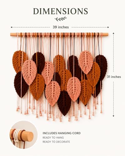Macrame Wall Hanging Large, Boho Wall Decor, Leaf Macrame Wall Art, Woven Cotton Tapestry for Bedroom Living Room (Brown Tones) 39" x 31" - Image 2