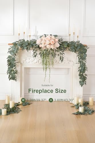 7.5FT Babypink Wedding Arch Flowers Garland, Rose &Eucalyptus, Artificial Spring Floral for Backdrop Mantle Decoration,Ceremony Party Sweetheart Head Table Reception Decor - Image 3