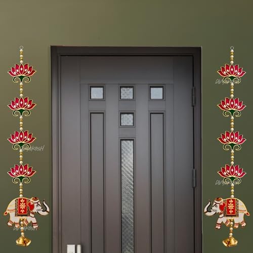 Divyakosh Door Hangings for Home and Temple Decoration, Pooja Items, Red Lotus With Elephant Wall/Door Decor | 2 Pieces | 26 Inch - Image 2