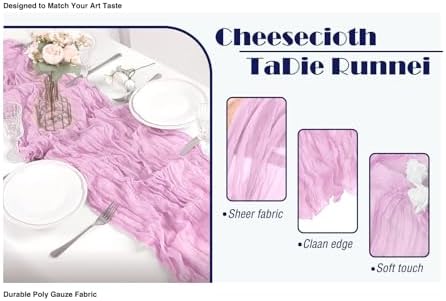 20 Pack Light Pink Cheesecloth Table Runner 17x108 Inch Boho Wrinkled Sheer Gauze Cheese Cloth Table Runner Bulk Decor for Wedding, Bridal Shower, Birthday Party - Image 2