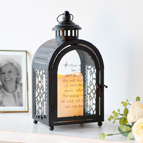 TRIROCKS Memorial Lantern 11'' High Walk Beside Us Remembrance Lantern With Automatic Timer LED Candle And Love Pattern Bereavement Sympathy Gifts For Funeral Memorial Service Loss of Loved One(Black) - Image 3