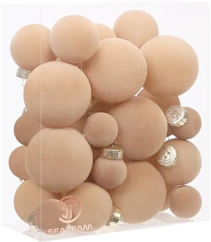 Sea Team 32-Pack Flocked Velvet Christmas Ball Ornaments, Beige by SeaTeam
