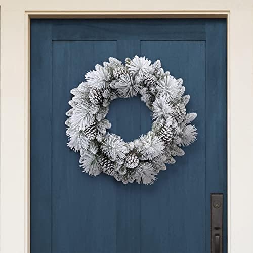 Puleo International 32" Flocked Berkshire Artificial Spruce Wreath 84 Tips 8pc. Pine Cones - Image 2