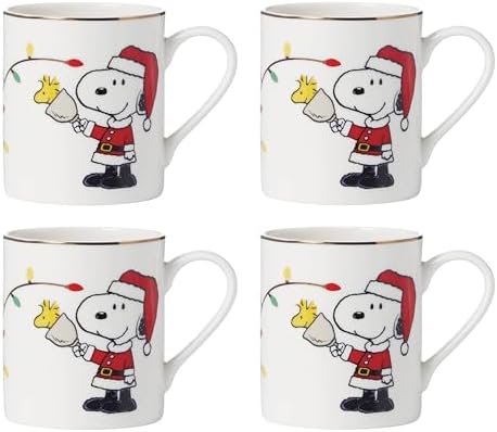 Lenox Snoopy Christmas Porcelain Mug Set for 4, 14oz by Lenox