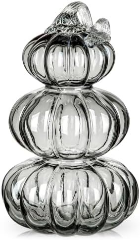 Stacked Glass Pumpkin Decor, Fall Halloween Table Centerpiece, Black by Arborus