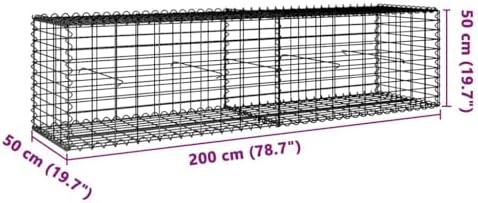 vidaxl Gabion Basket with Cover - Versatile Outdoor Decoration/Structure - Galvanized Iron - 78.7"x19.7"x19.7" - Silver - Image 3