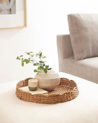 Kate and Laurel Wavley Modern Round Scalloped Woven Rattan Tray, 18 Inch Diameter, Natural Rattan, Decorative Wavy Boho Tray for Use as Versatile Ottoman Tray or Serving Platter - Image 3
