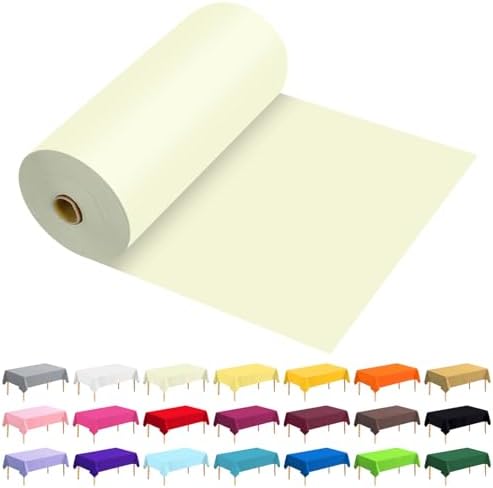 54 Inch X 300 Feet Plastic Table Cover Roll Premium Disposable Plastic Tablecloth for All Type/Shape Tables | Picnic, Party, Banquet, Birthdays, Weddings (Beige, 54 Inch X 300 Feet) by JHDZDHY