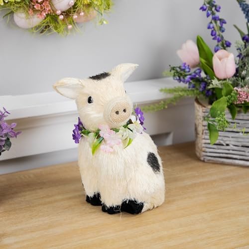 Northlight Spotted Sitting Piglet Rustic Spring Figurine - 9" - Off White and Black - Image 3