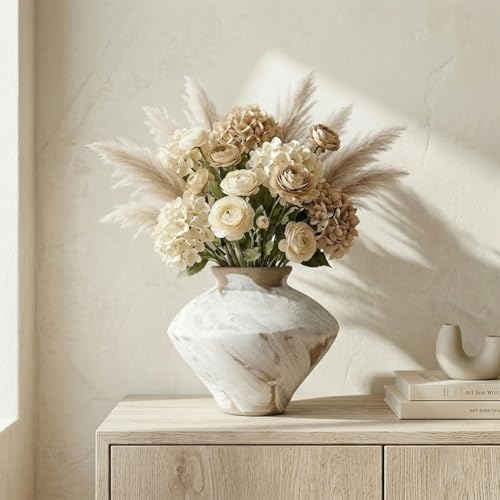 Wabi Sabi Vintage Vase, 6.3" Tall Wabi Sabi Decor Rustic Farmhouse Pottery Vase for Centerpiece, White Textured Pottery Flower Vase for Home Decorative, Table, Living Room, Bedroom, Bathroom, Kitchen - Image 5