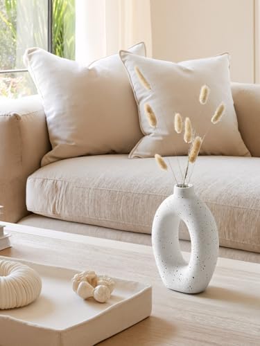 LE TAUCI Ceramic Vases Set of 2, White Hollow Donut Flower Vases, Nordic Decor Decorative Centerpiece for Living Room, Office Table, Shelf, Mantel, White Speckled (H10.5”xW8.5”) - Image 5