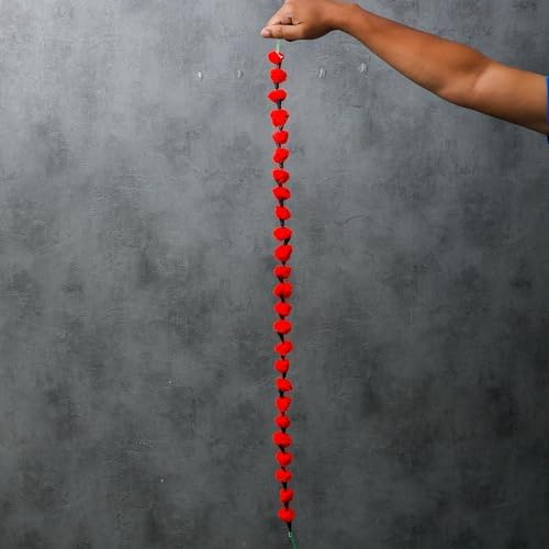 3.5 Ft Red Woolen Marigold Garland | Artificial Flower Garlands | Hosuewarming Indian Wedding Decoration | Woolen Bulk Floral Garlands Wall Decor, Backdrop, Diwali Décor | (Pack of 5) - Image 3
