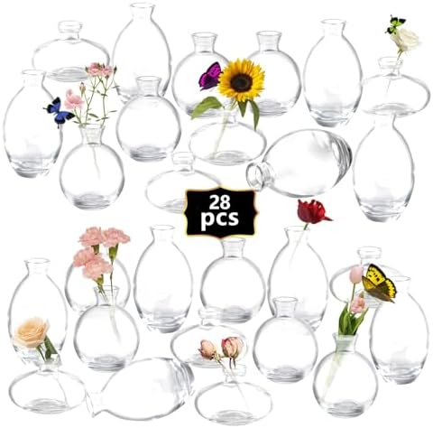 Mini Bud Vases As Wedding Centerpieces for Tables,Clear Bud Vases for Flowers,Small Flower Vases Suitable for Birthday Party,Anniversary,Wedding Reception,Baby Shower (Clear, 28PCS) by Unknown