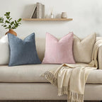 decorUhome Chenille Haze Blue Velvet Throw Pillow Covers 22x22 Set of 2 - Image 3