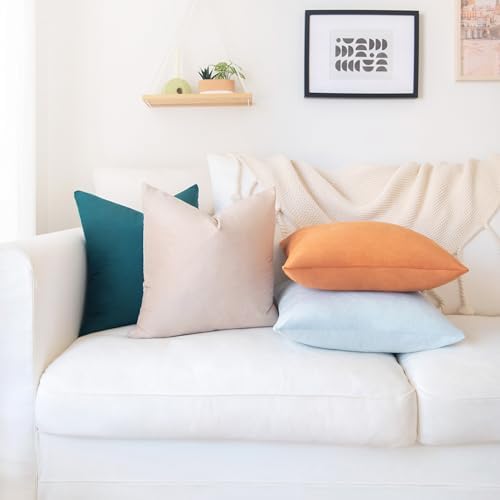 MONDAY MOOSE Decorative Throw Pillow Covers Cushion Cases, Set of 4 Soft Velvet Modern Designs, Mix and Match for Home Decor, Pillow Inserts Not Included (20x20 inch, Orange/Green) - Image 3