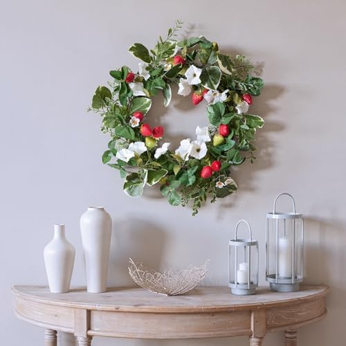 National Tree Company Artificial Spring Wreath, Woven Branch Base, Decorated with Strawberries, Petunia Blooms, Leafy Greens, Spring Collection, 22 Inches - Image 2