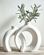 Donut Ceramic Vase Set of 2 for Flower or Home Decor (Matte Cream White) by Jonronboci