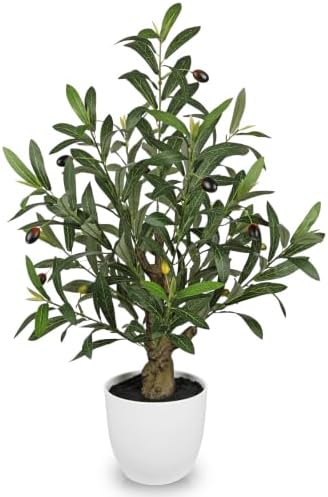 Briful 24.8 Inch Artificial Olive Tree in White Pot for Tabletop Decor by Briful