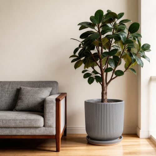 Deep Dream 10 Inch Ceramic Pots for Plants, Heavy Plant Pot for Indoor Outdoor Plants, Large Plant Pot with Drainage Hole and Saucer, Modern Tall Flower Pot, Gifts for Plant Lovers, Grey - Image 2