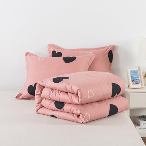 Caressma Pink Comforter Set Full Size Black Heart 3pcs with Pillowcase - Image 7