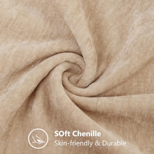 decorUhome Fall Chenille Pebble Beige Throw Pillow Covers 26x26 Inch Set of 2, Decorative Soft Couch Pillow Covers Solid Dyed Accent Euro Sham Farmhouse Neutral Square Pillow Cases for Sofa - Image 7